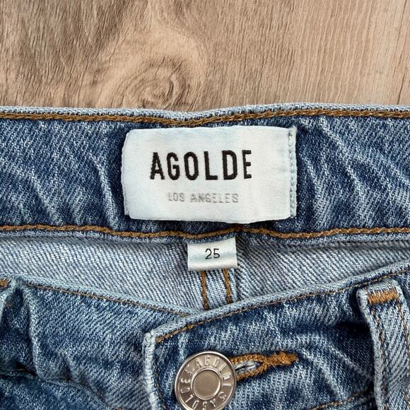 Agolde Jeans Womens 25 Blue Riley Straight Crop High Rise Light Wash Button Fly - Picture 10 of 10